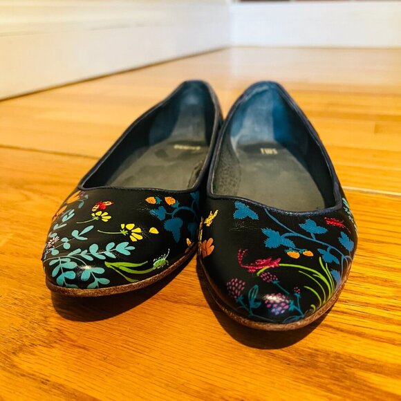 CAMPER TWS Leather Ballet Flats Shoes Flowers Embroidered Insects Ladies Euro 38 - Picture 7 of 16